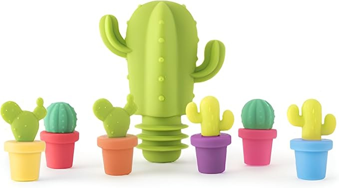 7in1 Set Cute Cactus Silicone Wine Bottle Stopper And Drink Charms, Airtight lid Glass Markers, F... | Amazon (US)