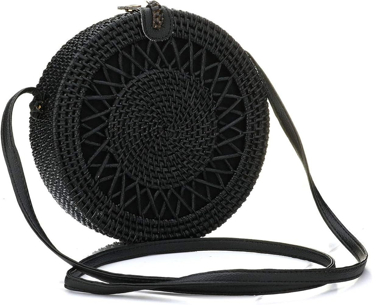 Hurber Women's Woven Bag Round Handmade Woven Shoulder Bag Cross Body Handmade Rattan Bag | Amazon (US)
