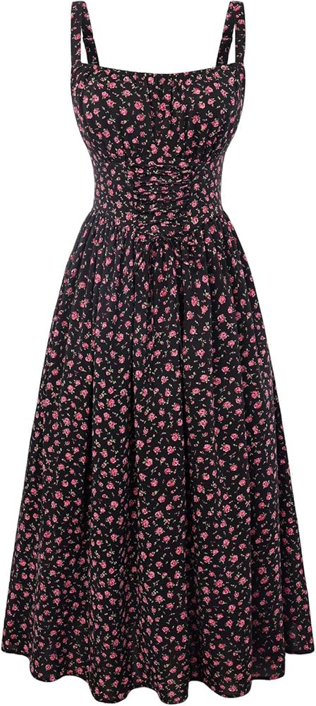 SCARLET DARKNESS Sommerkleid Damen Lang Spaghettitr\u00e4ger Strandkleid \u00c4rmellos Blumendruc... | Amazon (DE)