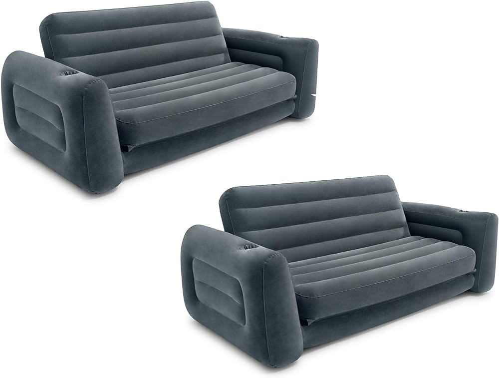 Intex 2 in 1 Inflatable Pull Out Sofa and Queen Size Air Bed Mattress with Cup Holders for Indoor... | Amazon (US)