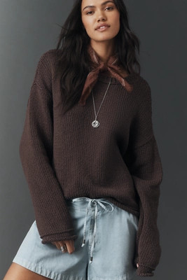 Pilcro Cotton Oversized Roll-Hem Pullover Sweater | Anthropologie (US)