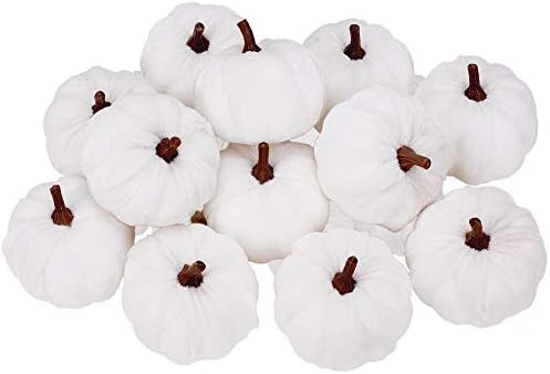 12 Pcs White Artificial Pumpkins Velvet Pumpkins Thanksgiving Decorations Fall Harvest Halloween ... | Amazon (US)