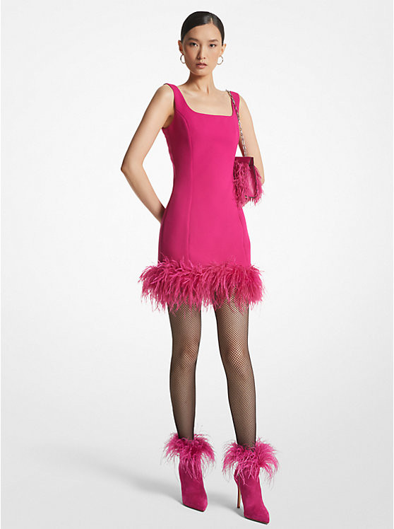 Feather Trim Stretch Crepe Shift Dress | Michael Kors US