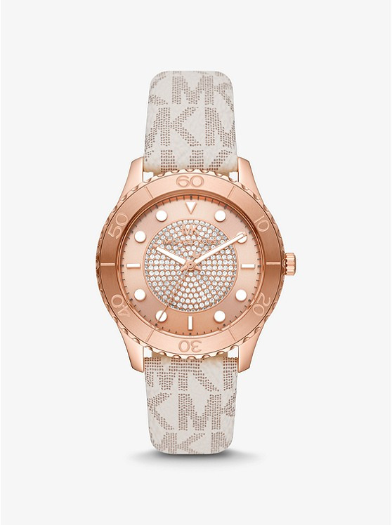 Oversized Runway Dive Pavé Rose Gold-Tone and Logo Watch | Michael Kors US