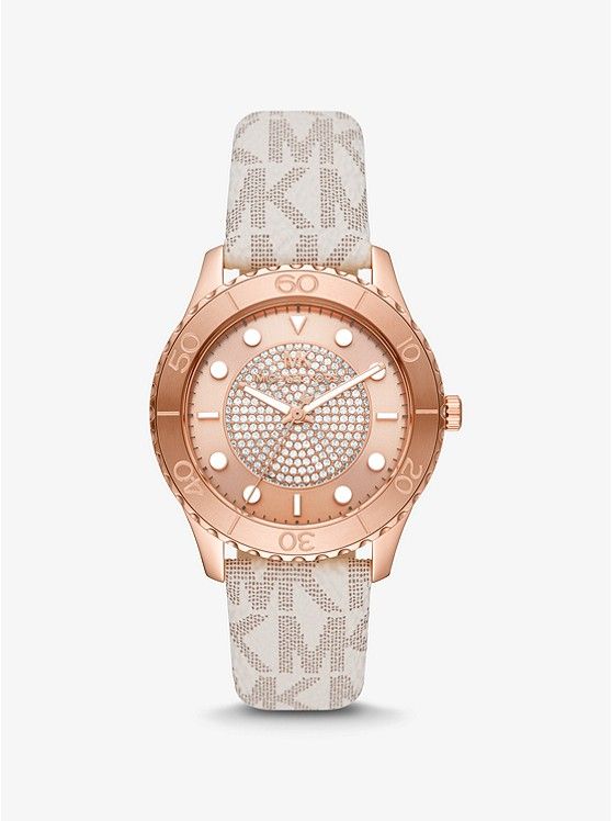 Oversized Runway Dive Pavé Rose Gold-Tone and Logo Watch | Michael Kors US