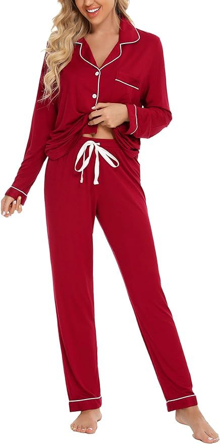 Anjue Pajamas for Women Soft Button Up Pajama Set Long Sleeve Shirt and Pajama Pants Lounge Sets ... | Amazon (US)