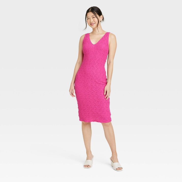 Women's Sleeveless Puckered Knit Midi Bodycon Dress - A New Day™ | Target