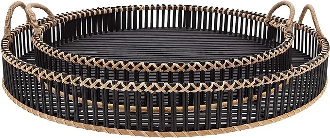 Sagebrook Home Set of 2 Round Serving Trays in Black - Contemporary Rustic Bamboo and Rattan Deco... | Amazon (US)