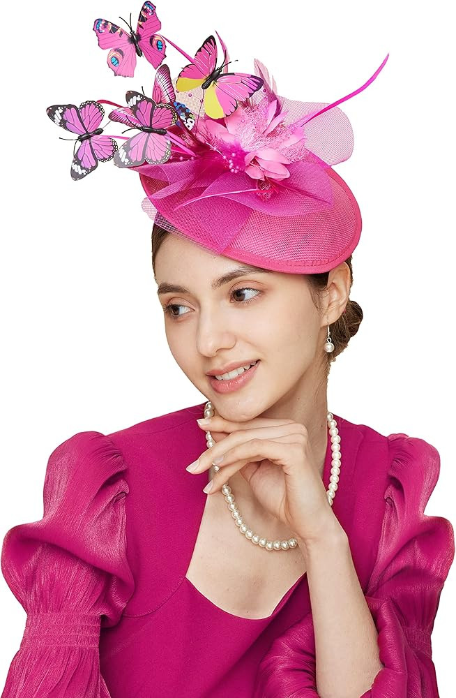 Gionforsy Butterfly Fascinator Hat Feather Derby Tea Party Hat Monarch Butterfly Headband Fascina... | Amazon (US)
