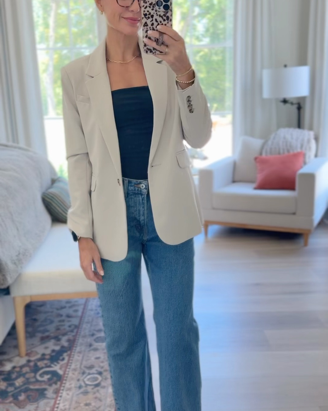 Preparing for a fall trip. Love the fit of this blazer which is only available in black now. Wearing size small. Jeans are 90s casual and I love. 

#LTKFindsUnder100