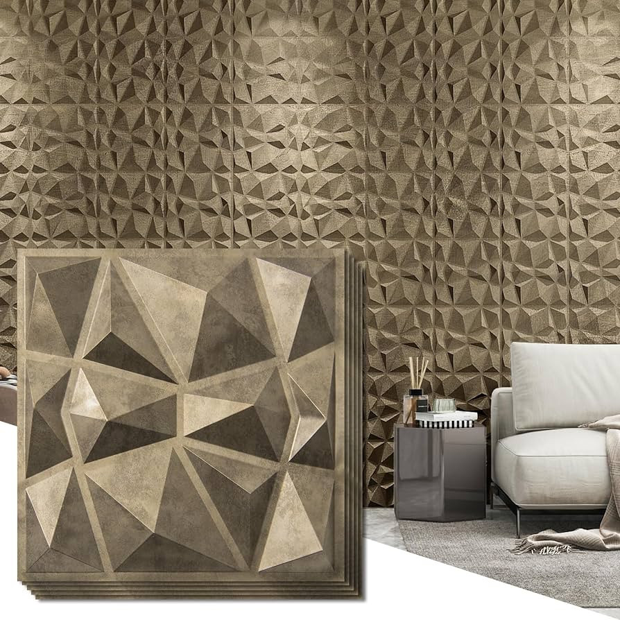 Art3d Decorative 3D Wall Panels in Diamond Design, 12"x12" Antique Gold (33 Pack) | Amazon (US)