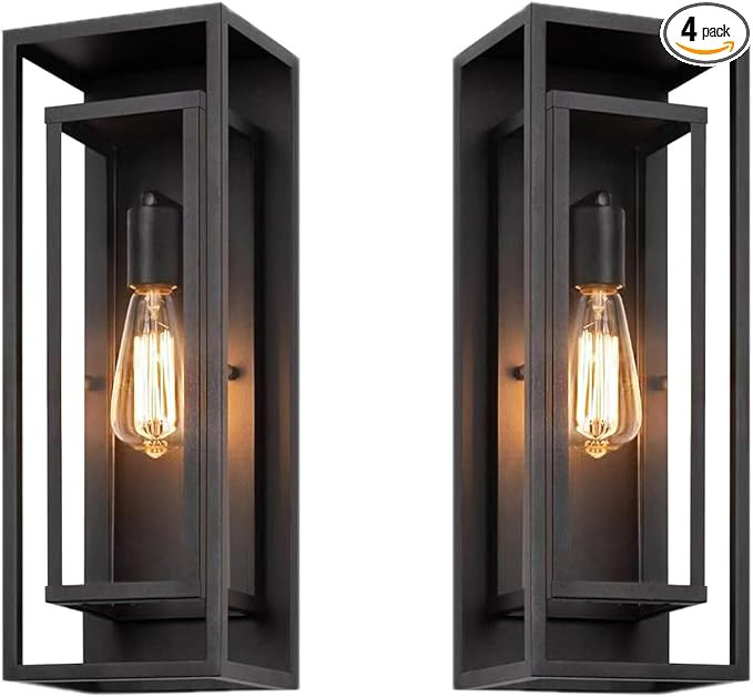 2 Pack 18 inches Outdoor Wall Lantern Light Fixture, Large Black Exterior Waterproof Wall Sconce,... | Amazon (US)
