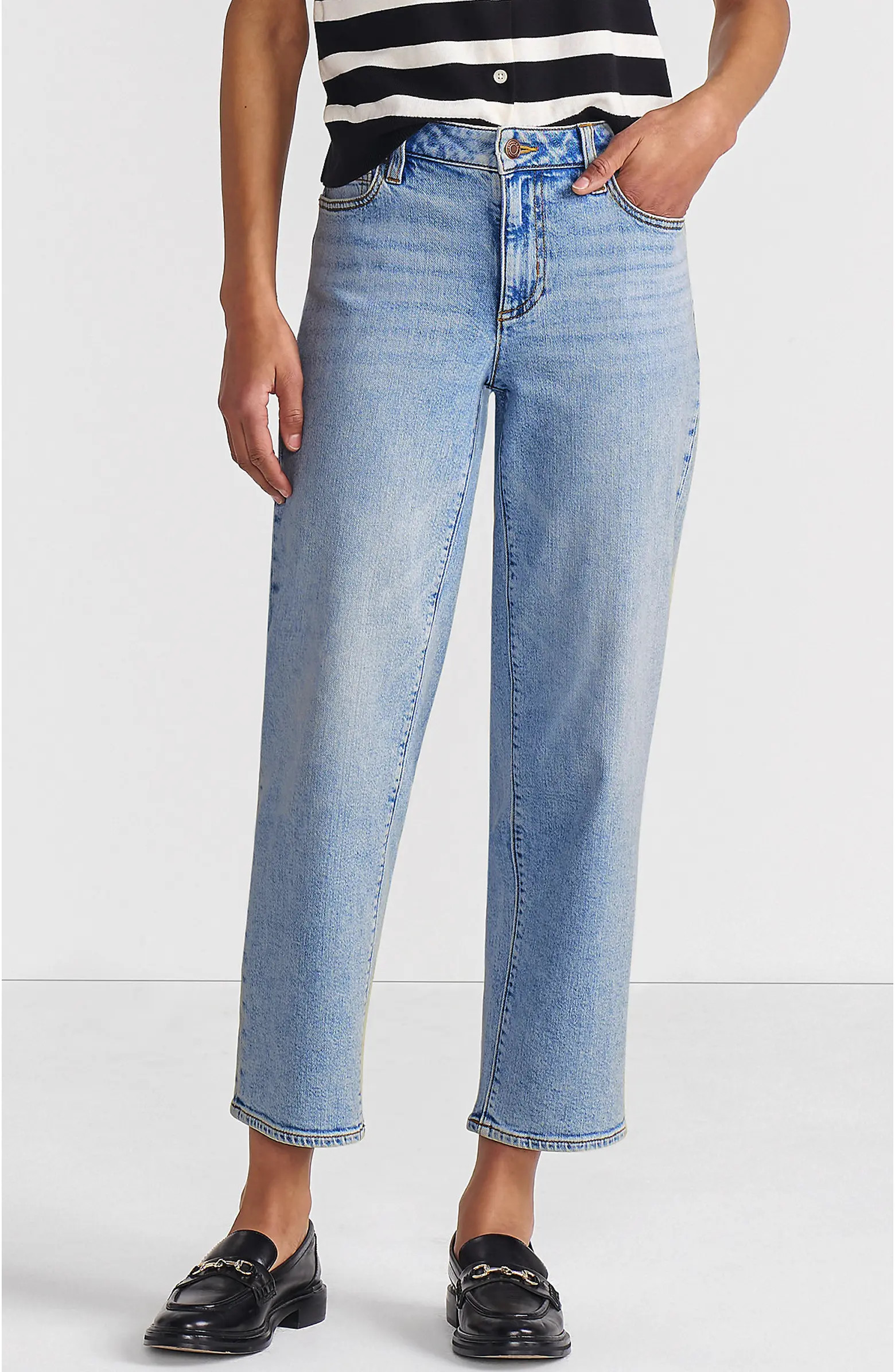 Lands' End Soft Denim Mid Rise Relaxed Straight Crop Jeans | Nordstrom | Nordstrom