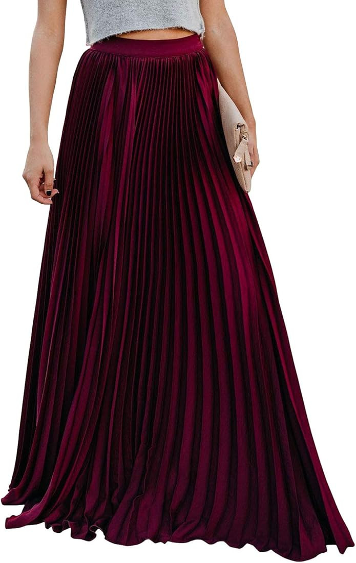 ebossy Women's High Waist Flowy Pleated Chiffon Maxi Skirt | Amazon (US)