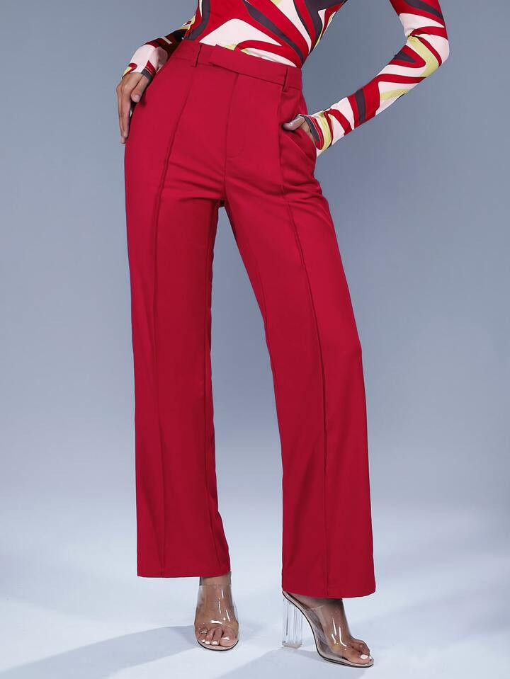 SHEIN BIZwear High Waist Seam Detail Slant Pockets Pants | SHEIN