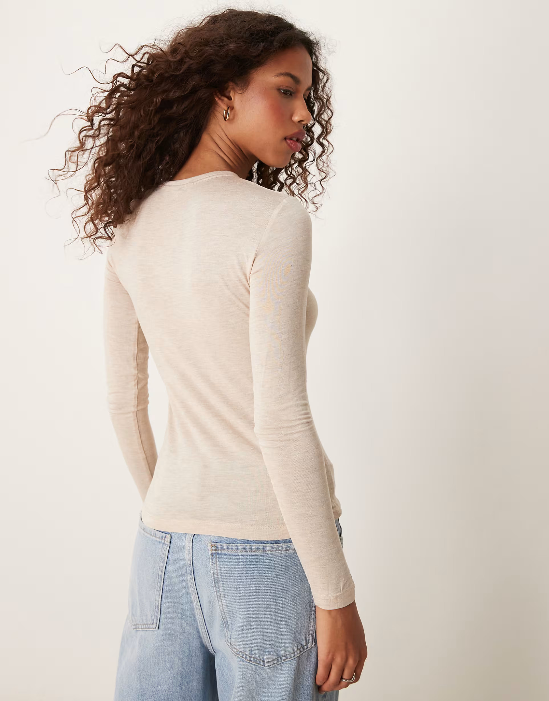 Mango slim fit long sleeve top in light beige | ASOS (Global)