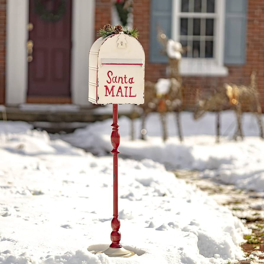 Vintage Style Santa Mail Christmas Mailbox Decor, Metal with LED Lights (Antique White) | Amazon (US)