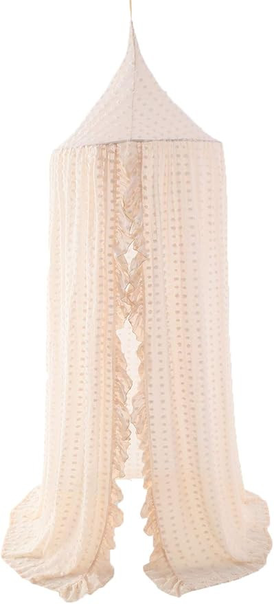 Wonder Space Elegant Kids Bed Canopy - Lace Chiffon Netting with Pom Pom, Princess Girls Fairy Dr... | Amazon (US)