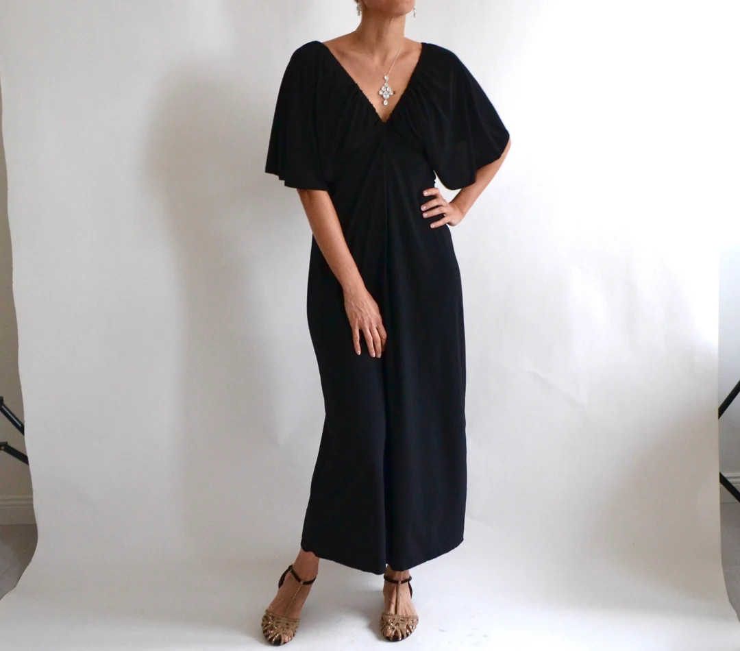 Black Kimono Sleeve Maxi Dress: Low Back Gatsby Style Evening Gown | Etsy (US)