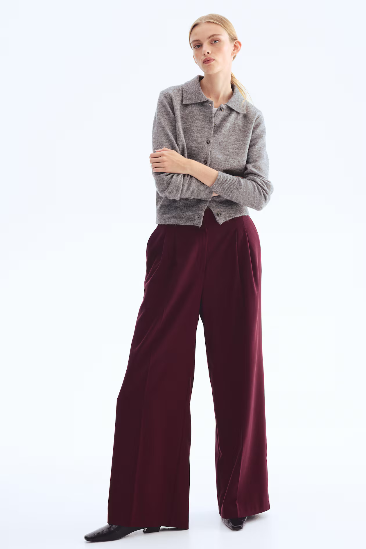 Wide-Leg Dress Pants - Burgundy - Ladies | H&M US | H&M (US + CA)