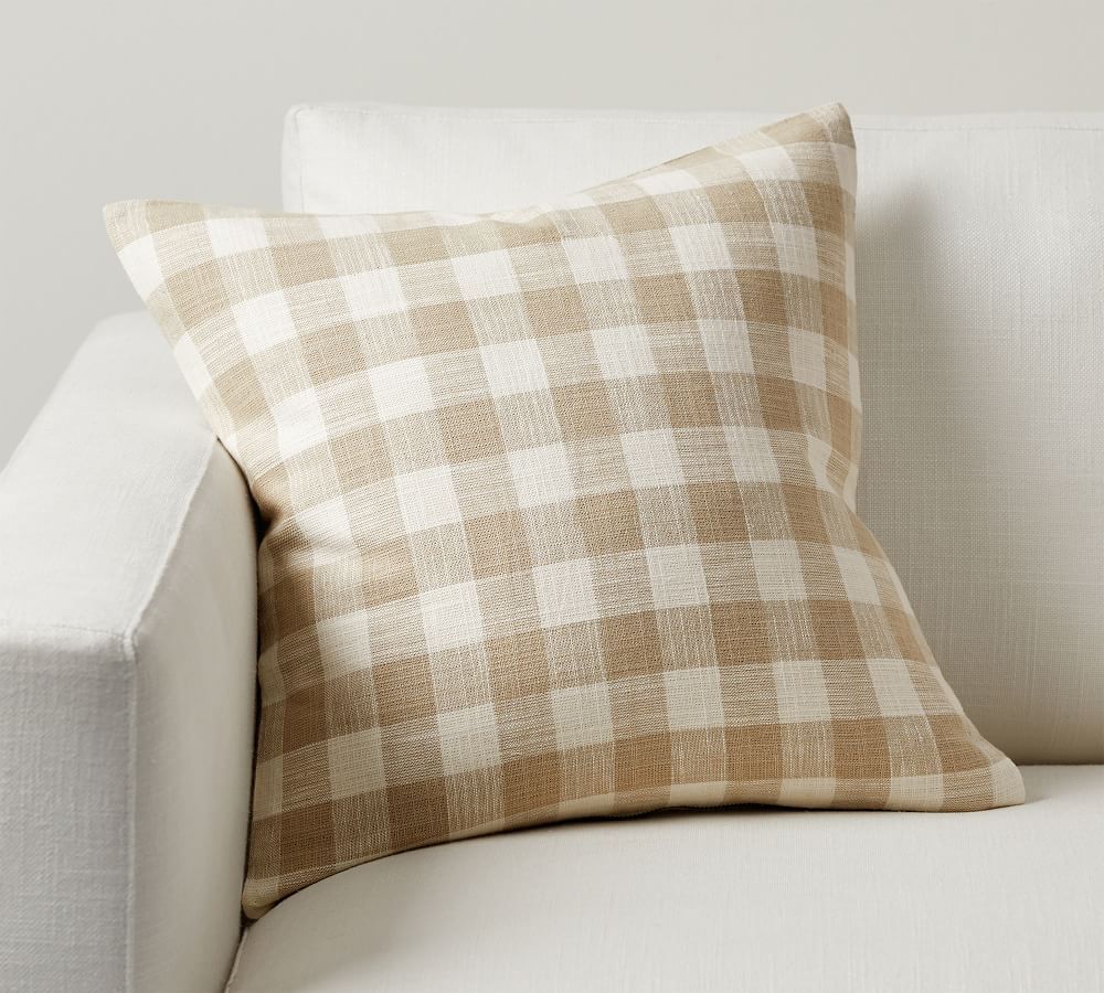Dalton Check Pillow Cover, 18&amp;quot; x 18&amp;quot;, Flax | Pottery Barn (US)