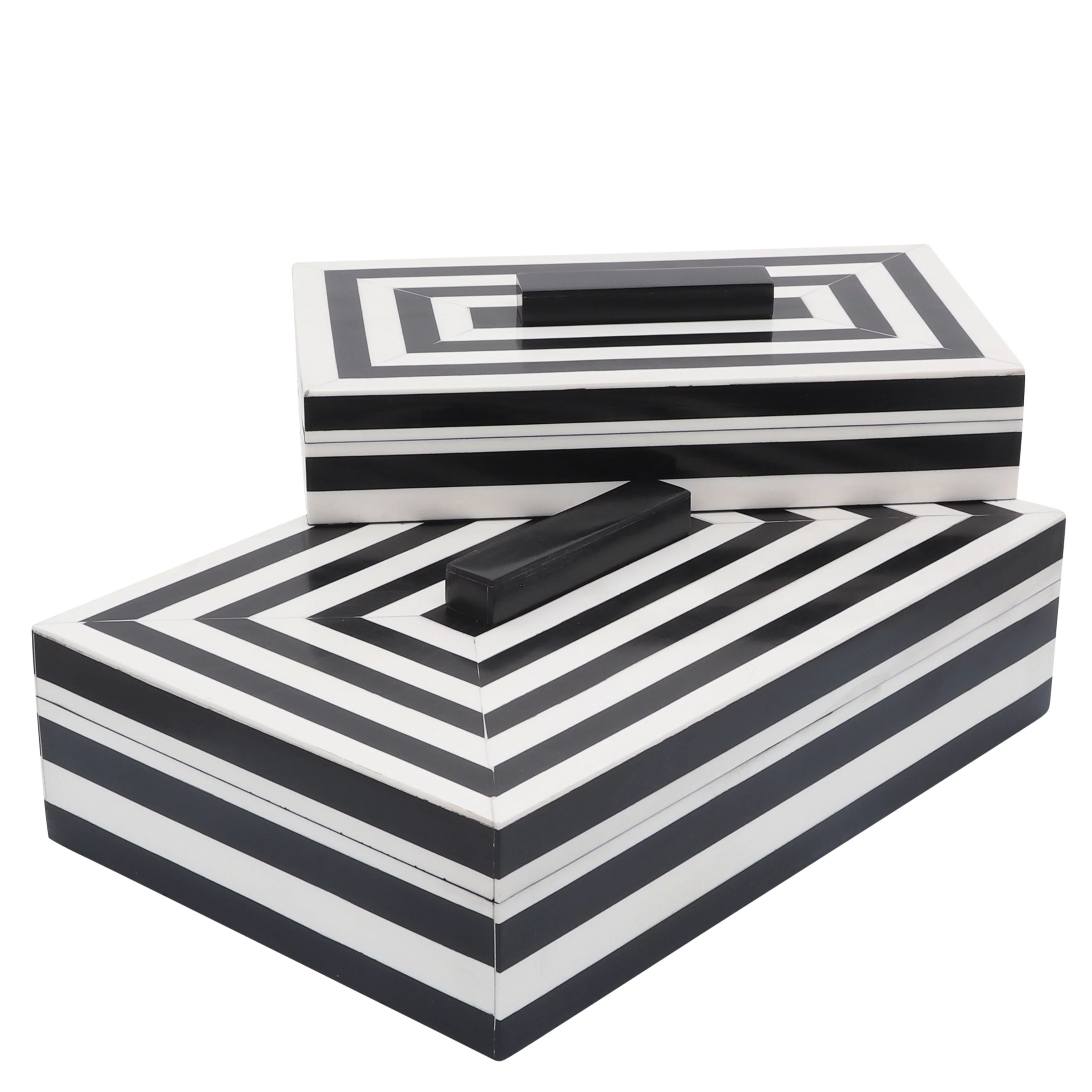 Sagebrook Home Resin Set of 2 Stripe Boxes, Black/white | Walmart (US)