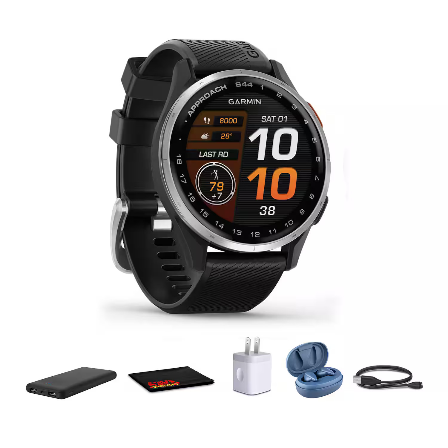 Bundle - Garmin - Approach S44 GPS Golf Watch Black with Earbuds - Silver - (2025) | Best Buy U.S.