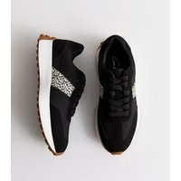 Women's Black Leopard Print Panel Suedette Trainers New Look | New Look (UK)