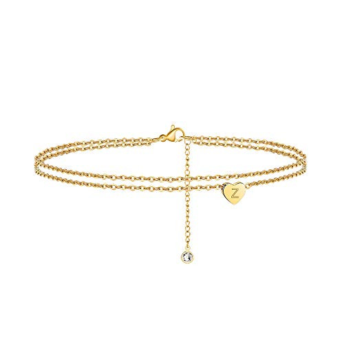Ankle Bracelets for Women, Alphabet Letter Z Initial Anklet 14K Gold Plated Dainty Layered Heart Ankle Jewelry for Women Teen Girls | Amazon (US)