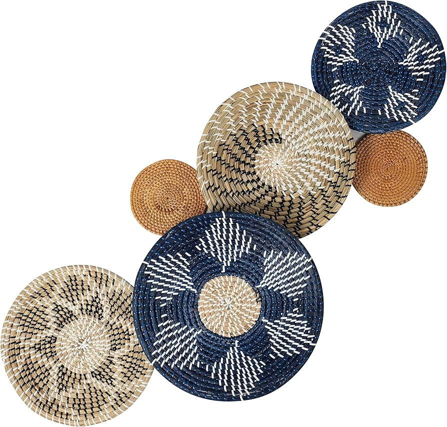 EXA Set of 6 Hanging Woven Wall Basket Decor Peony Rustic Round Decorative Large Wall Decor - Han... | Amazon (CA)