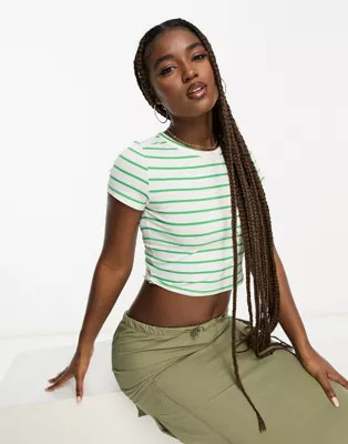 Monki shrunken baby t-shirt in white and green stripe | ASOS (Global)