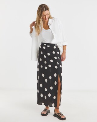 Mono Spot Print Midi Skirt | Simply Be (UK)