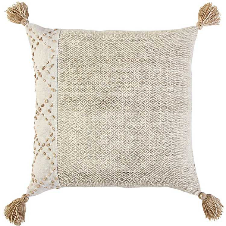 Natural Kantha Stitch Recycled Throw Pillow | Kirklands