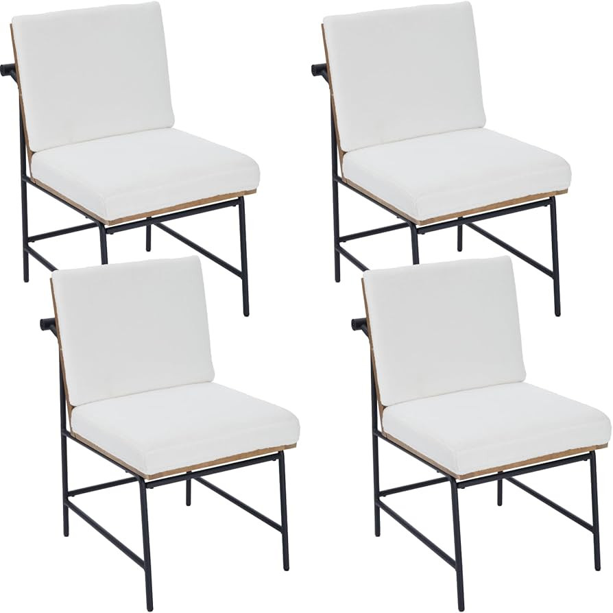 Modern Dining Chairs Set of 4, Comfy Sherpa Fabric Armless Upholstered Side Chairs with Wooden Ba... | Amazon (US)