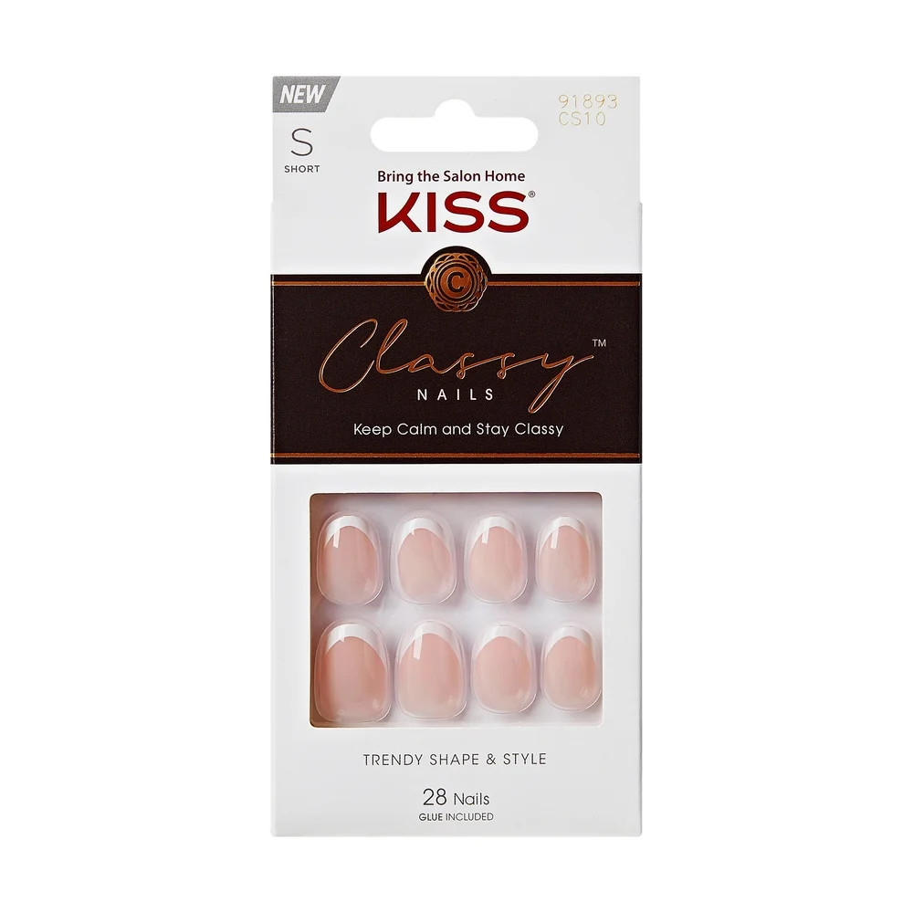 KISS Classy, Press On Nails, Exclusive Only, White, Short Oval, 28 Count | Walmart (US)