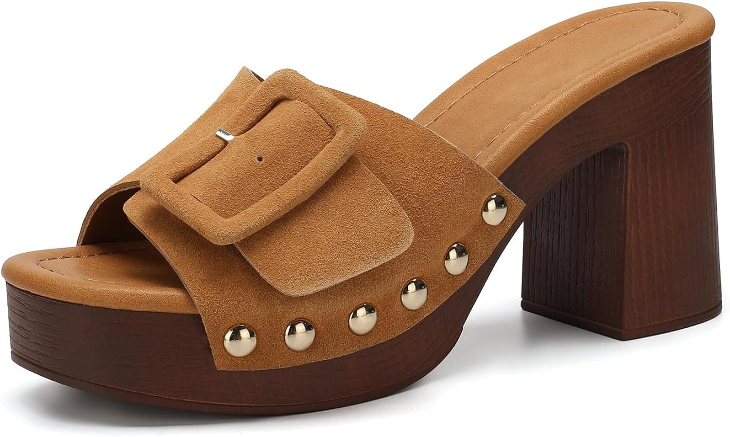 VICKI·VICKI Women's Platform Mules Suede Buckle Sandals, Sexy Open Toe High Chunky Block Heel Cl... | Amazon (US)