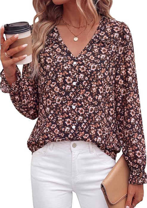 PRETTYGARDEN Women's Long Sleeve Blouses Casual Dressy Fall Floral Tops | Amazon (US)