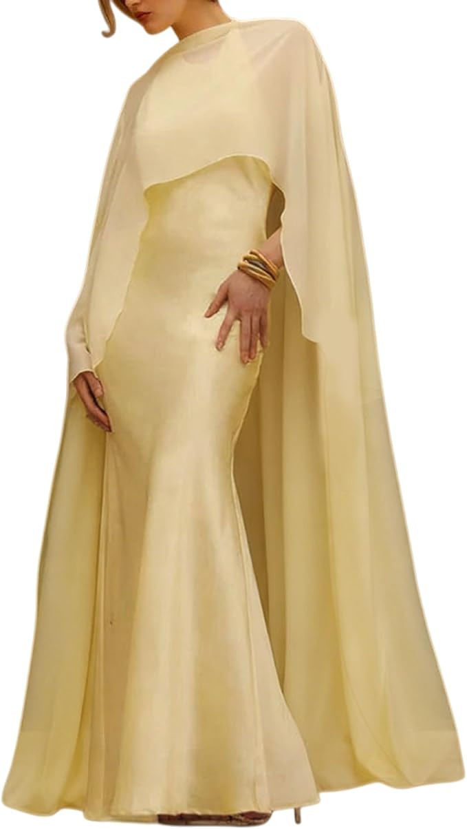 Women Chiffon Long Cape High Low Flowy Poncho Sheer Mesh Shawl and Wraps Capelets Bridal Wedding ... | Amazon (US)