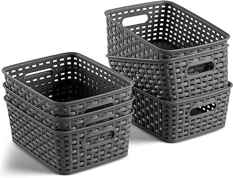 Set of 6 Plastic Storage Baskets - Small Pantry Organizer Basket Bins - Household Organizers with... | Amazon (US)