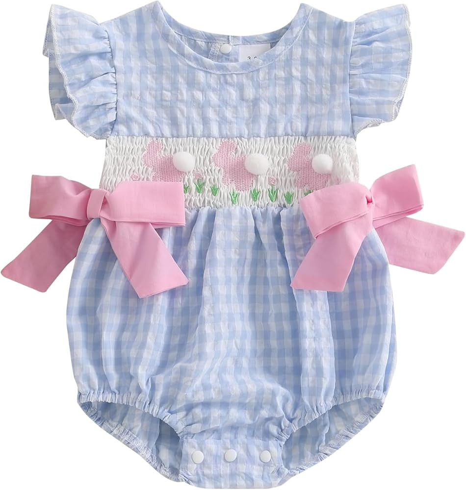 My First Christmas Baby Girl Outfit Infant Plaid Bubble Romper Shamrock Embroidery Irish Day Spri... | Amazon (US)