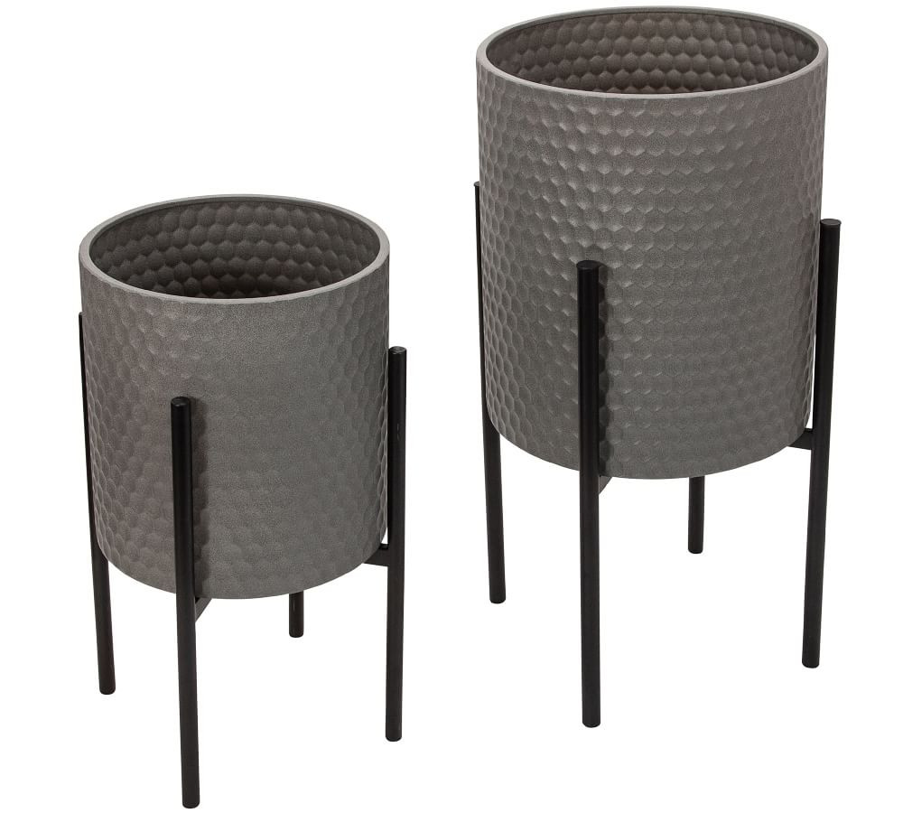 Bella Gray Patterned Raised Planters with Black Stand, Set of 2 | Pottery Barn (US)