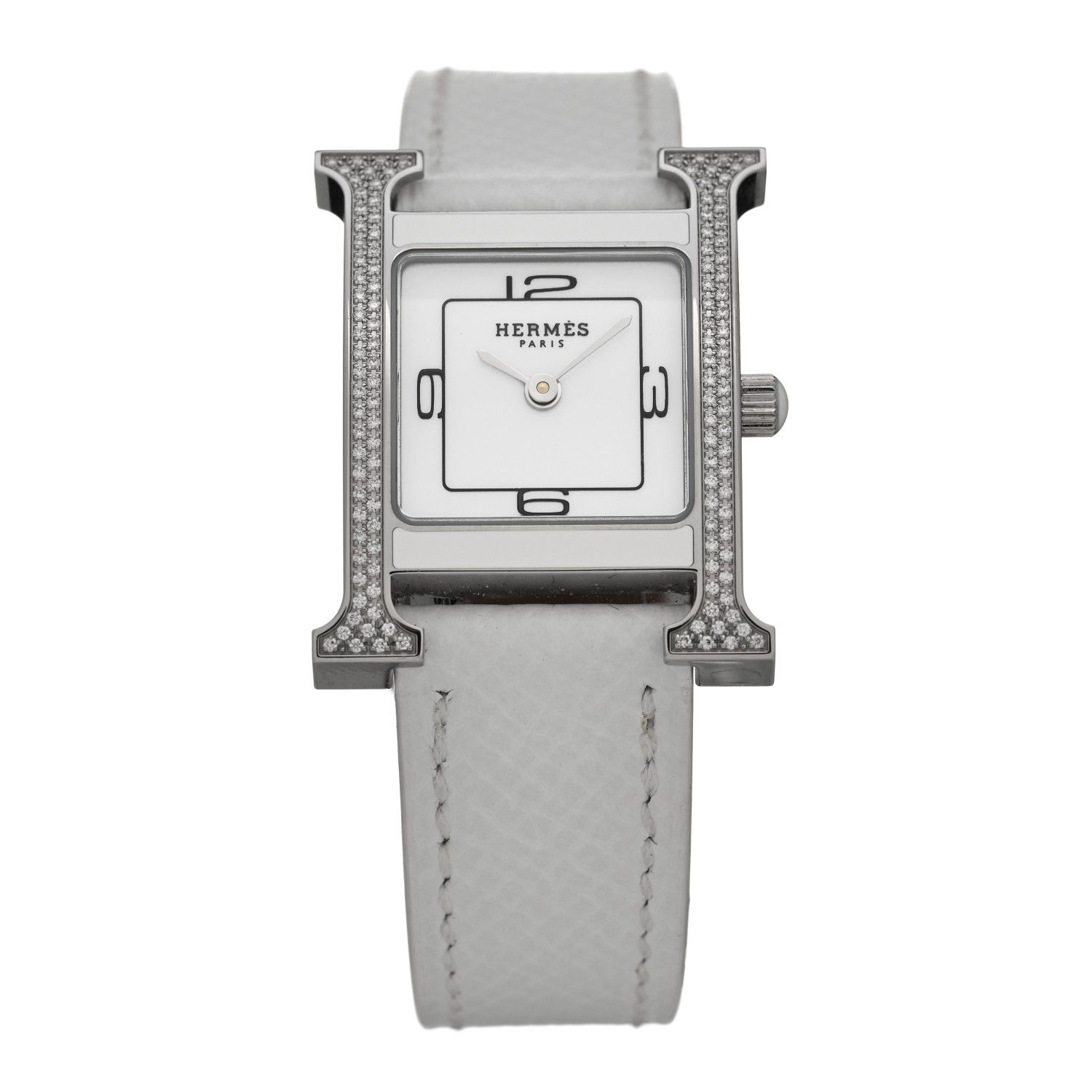 Stainless Steel Epsom Diamond Lacquer 21mm Heure H Hour Double Jeu Quartz Watch Blanc | FASHIONPHILE (US)