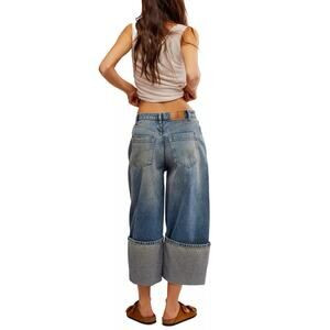 Free People Women's Olsen High-Rise Cotton Cuffed Barrel Jeans | Poshmark