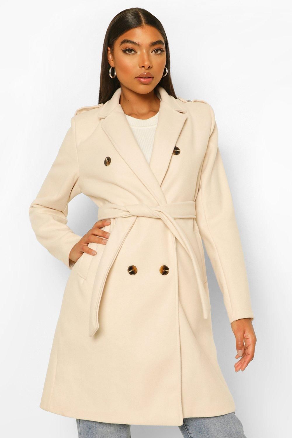 Womens Tall Belted Wool Look Coat - Cream - 8 | Boohoo.com (US & CA)