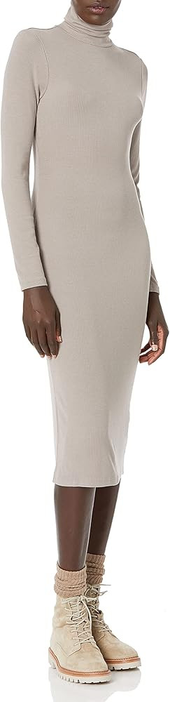 Daily Ritual Women's Fine Rib Long-Sleeve Turtleneck Midi Dress | Amazon (US)