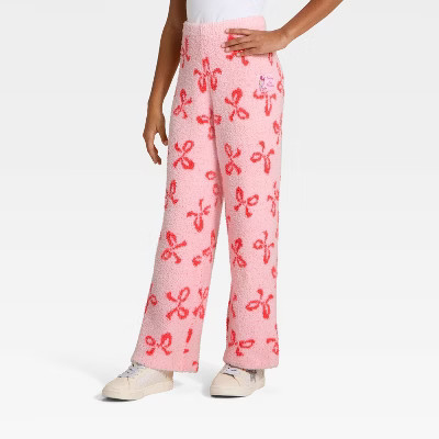 Girls' The Grinch 'Cindy Lou Who' Bows Printed Wide Leg Boucle Lounge Pants - Light Pink XS | Target