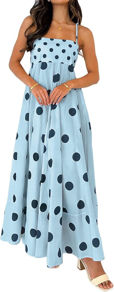 Women Boho Floral Maxi Dress Spaghetti Strap Smocked Back Flowy Dress Sleeveless Aline Long Sundr... | Amazon (US)