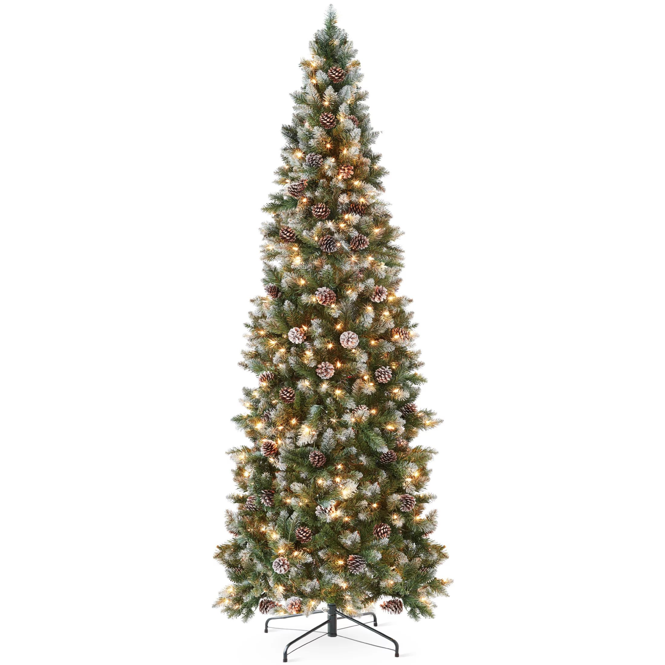 Best Choice Products 6ft Pre-Lit Partially Flocked Pencil Christmas Tree w/ 250 Lights, Pine Cone... | Walmart (US)