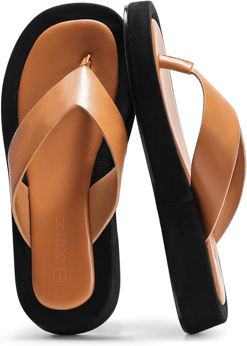 Coutgo Womens Platform Flip Flops Open Square Toe Slide Sandals Summer Beach Vacation Shoes | Amazon (US)