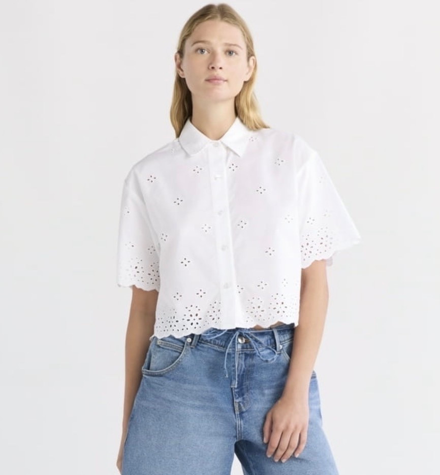 Groped button shirt with eyelet cutouts!!